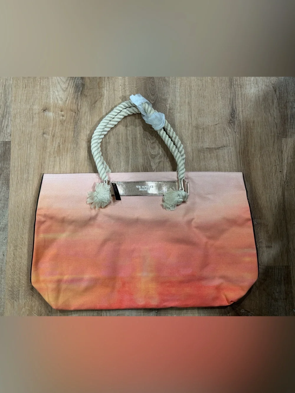 NEW Victoria’s Secret Peach Ombre Rope Handle Tote Bag